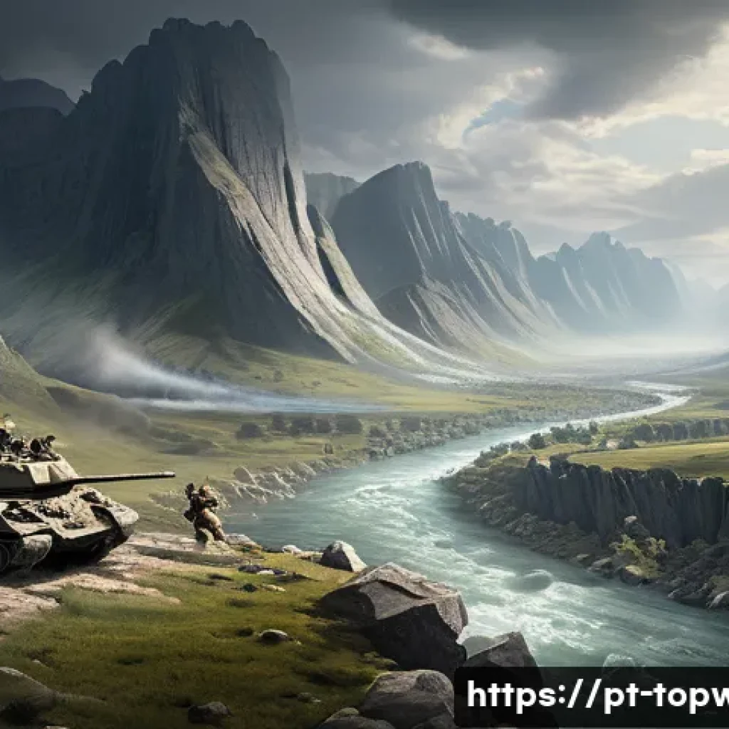 top war 효율적인 병력 배치 - A detailed battlefield scene showing a strategic clash in a mountainous terrain with narrow passes a...