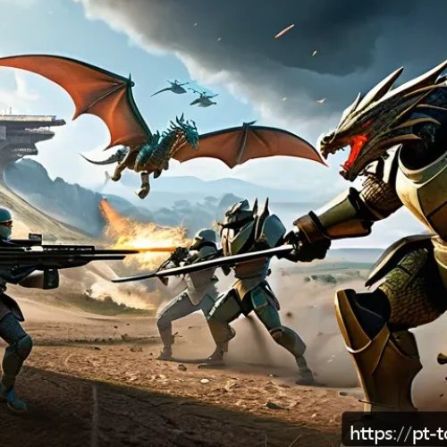 Home 32 top war 드래곤 이벤트 참여 가이드 - A dynamic battle scene in a futuristic strategy game inspired by Top War’s Dragon event, showcasing ...