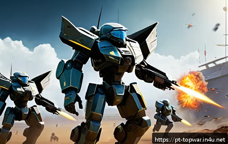 top war 이벤트 아이템 획득법 - A dynamic battlefield scene in a futuristic strategy game, showcasing a diverse army formation tailo...